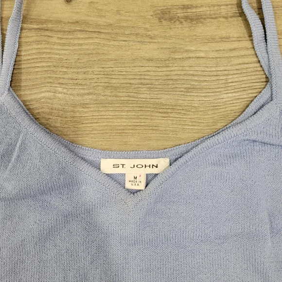St. John Women Blue V Neck Tank Top Size Medium - Picture 4 of 6